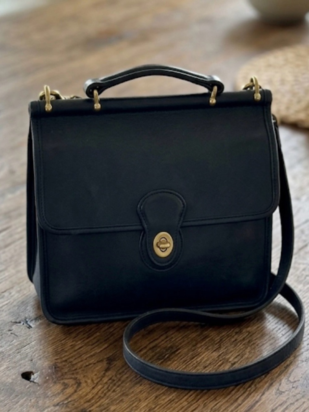 Coach Black Leather Top-Handle Crossbody Bag with Gold Hardware